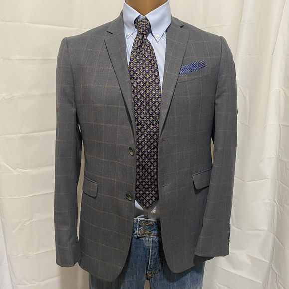Penguin Men's Blazer 38S* Gray‎ Windowpane Wool Blend Sport Coat - Picture 5 of 12